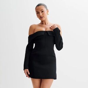 Meshki Hugo Suiting Off Shoulder Mini Dress - Black